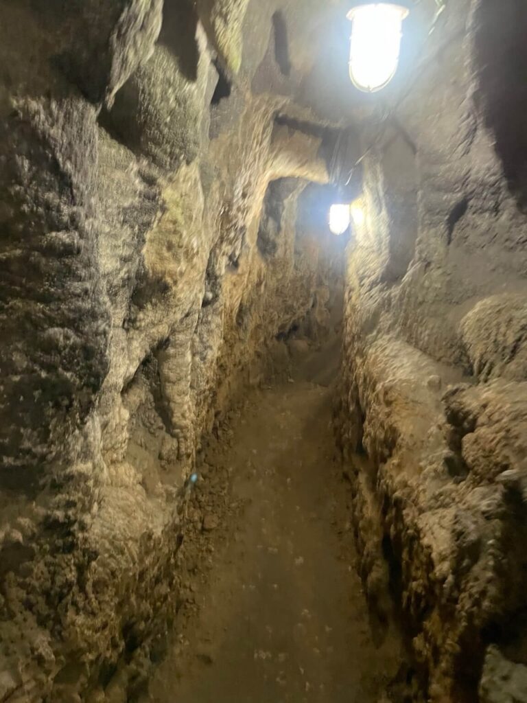 CAVE OKINAWAの狭い鍾乳洞内の通路