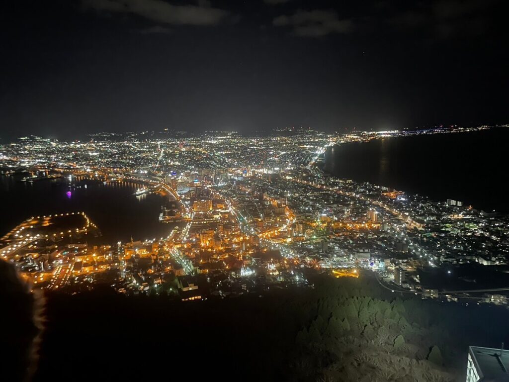 函館山から眺めるライトアップされた函館の夜景